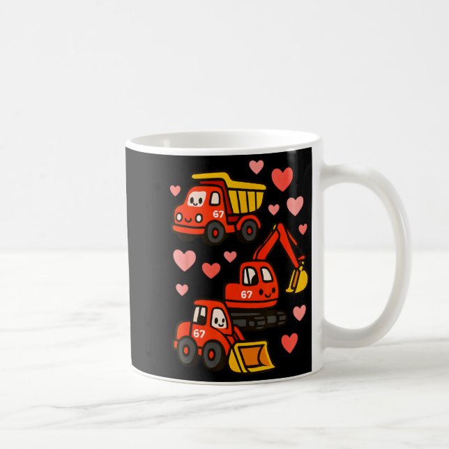 Minimal Valentine's Day Construction Trucks Funny Coffee Mug (Right)