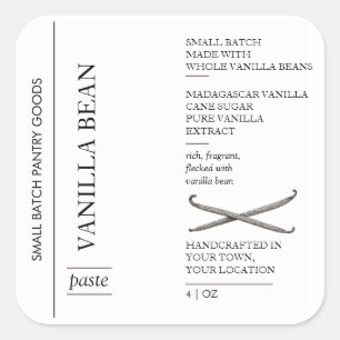 Minimal Vanilla Bean Paste Label, Small Batch Square Sticker