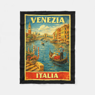 Minimal Venezia Italia Vintage Travel Venice Fleece Blanket