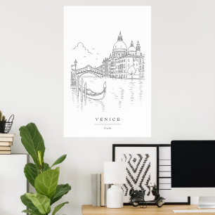 Minimal Venice Line Art Print   Venice Canal Wall 