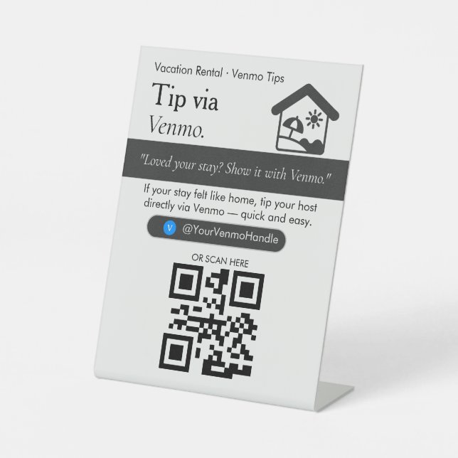 Minimal Venmo Tips QR Code Sign | Venmo Tips  (Front)