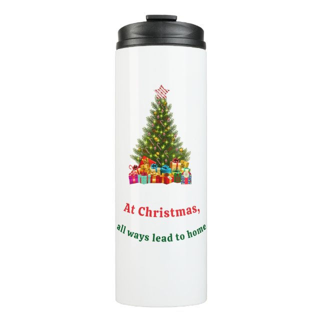 Minimal vintage christmas presents pine tree decor thermal tumbler (Front)