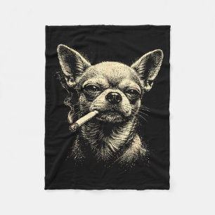 Minimal Vintage Dog Smoking Cigarette Funny Fleece Blanket