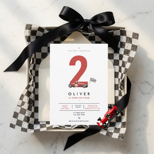 Minimal Vintage Formula Race Car 2nd Birthday  Invitation