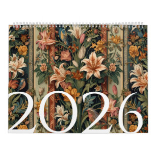 Minimal Vintage Lily Bird Elegant Antique Calendar