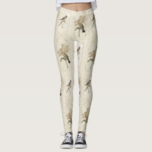 Minimal Vintage Lily Bird Elegant Antique Leggings