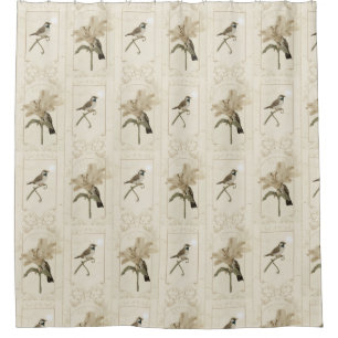Minimal Vintage Lily Bird Elegant Antique Shower Curtain
