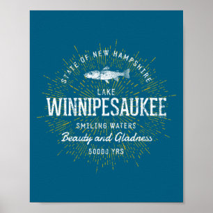 Minimal Vintage New Hampshire Lake Winnipesaukee Poster