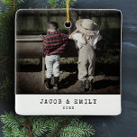 Minimal Vintage One Photo Personalised Christmas Ceramic Ornament<br><div class="desc">Capture the spirit of the season with our "Minimal Vintage One Photo" Personalised Christmas Ceramic Ornament. This ornament combines classic charm with a personalised touch, featuring your treasured family photo in a timeless typewriter-style frame. The one-photo design makes it a standout addition to your holiday decor. It's not just an...</div>
