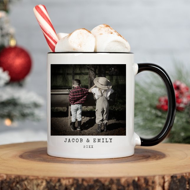 Minimal Vintage One Photo Personalised Christmas Coffee Mug (Creator Uploaded)