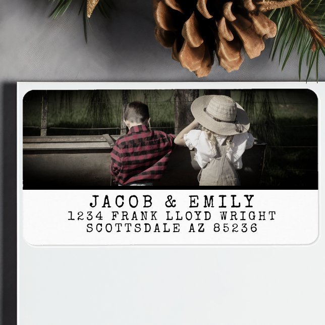 Minimal Vintage One Photo Personalised Christmas Label (Creator Uploaded)