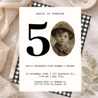 Minimal  vintage Photo 50th Birthday Invitation