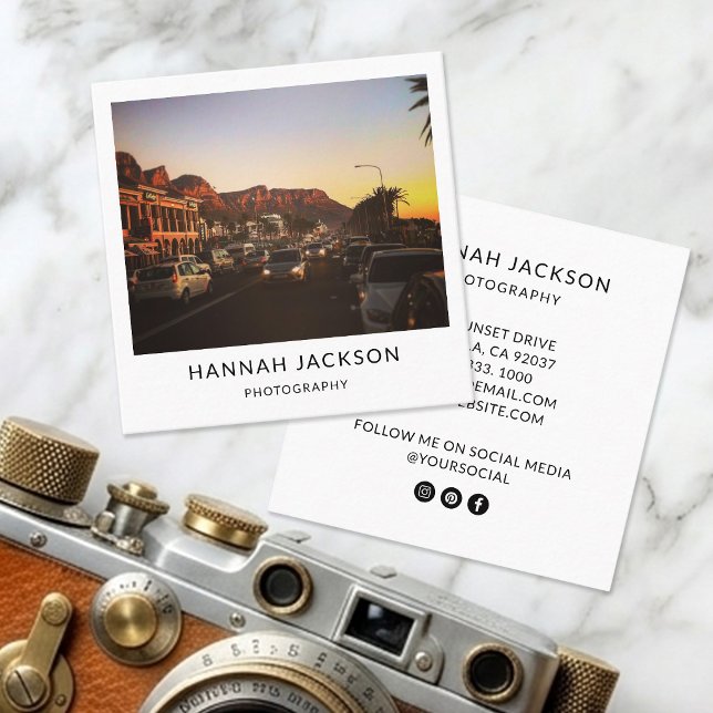 Minimal Vintage Photographer Social Media  Square Business Card (Creator Uploaded)