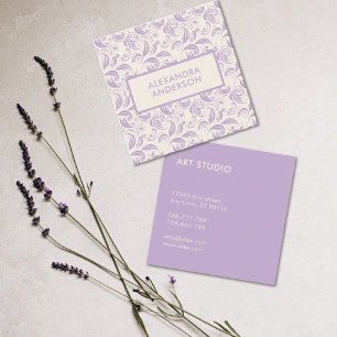 Minimal Violet Leaves Pattern  Square Business Card