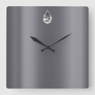 Minimal Vip Black Silver Diamond Graphite Gemmes Square Wall Clock