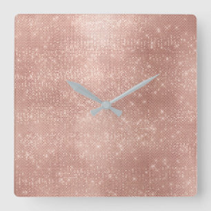 Minimal Vip Sequin Grill Rose Gold Blush Pink Square Wall Clock