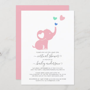Minimal Virtual Baby Shower Pink Girl Elephant Invitation
