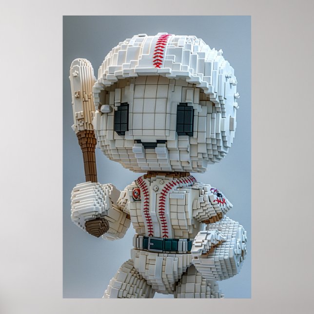 Minimal Voxel Athlete in White Uniform – Baseball  Poster (Front)
