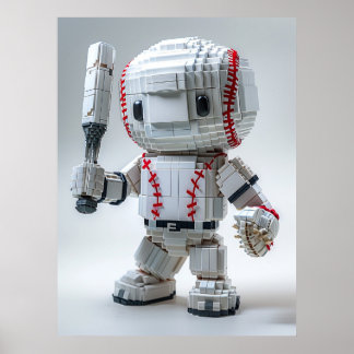 Minimal Voxel Athlete in White Uniform – Baseball Poster