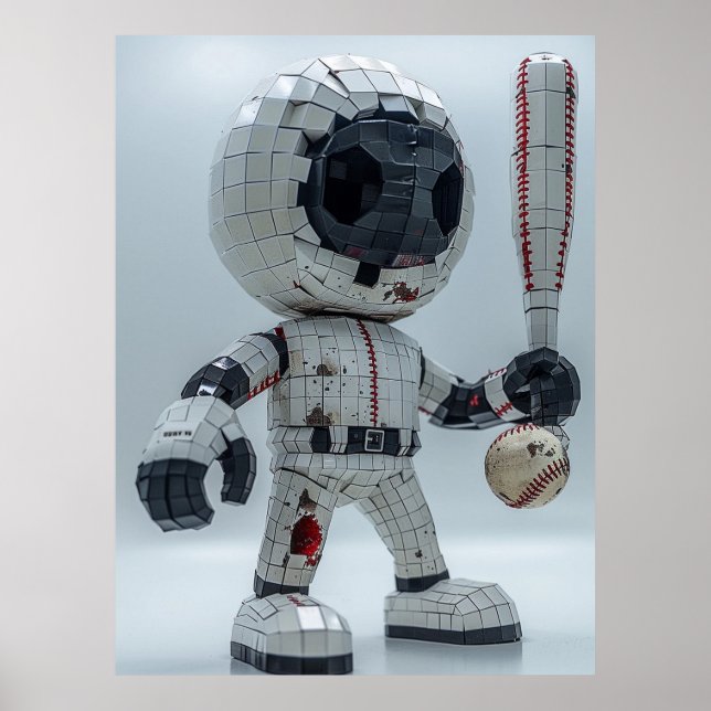 Minimal Voxel Athlete in White Uniform – Baseball  Poster (Front)