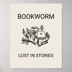 Minimal Wall Art Poster bookworm (Boho Neutral)