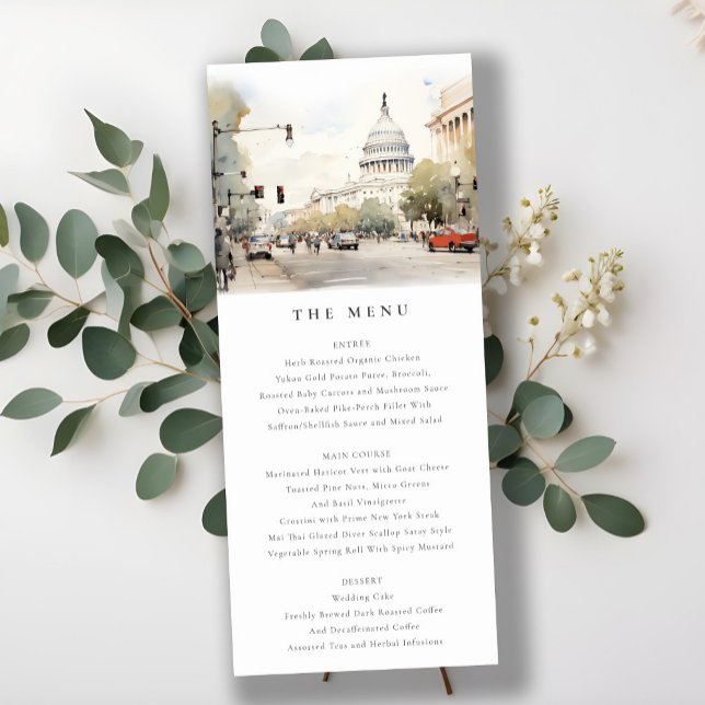 Minimal Washington DC Watercolor Menu Card (Creator Uploaded)