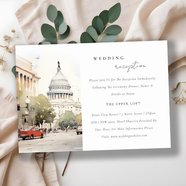 Minimal Washington DC Watercolor Wedding Reception Enclosure Card (Creator Uploaded)