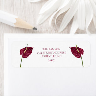 Minimal Watercolor Anthurium Floral Wedding Return Address Label