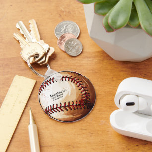 Minimal Watercolor Baseball Shape Baby Shower Key Ring