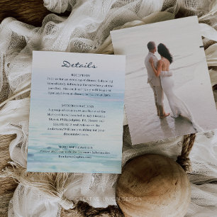Minimal Watercolor Beach Wedding Details Card