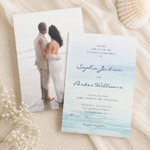 Minimal Watercolor Beach Wedding Invitation