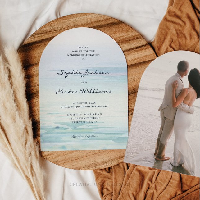 Minimal Watercolor Beach Wedding Invitation (Beach Wedding)