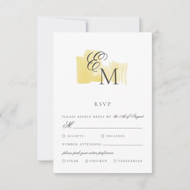 Minimal Watercolor Block with Monogram Wedding RSV RSVP Card (Front)