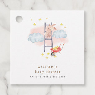 Minimal Watercolor Boho Bunny Stars Baby Shower Favour Tags