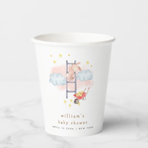 Minimal Watercolor Boho Bunny Stars Baby Shower Paper Cups