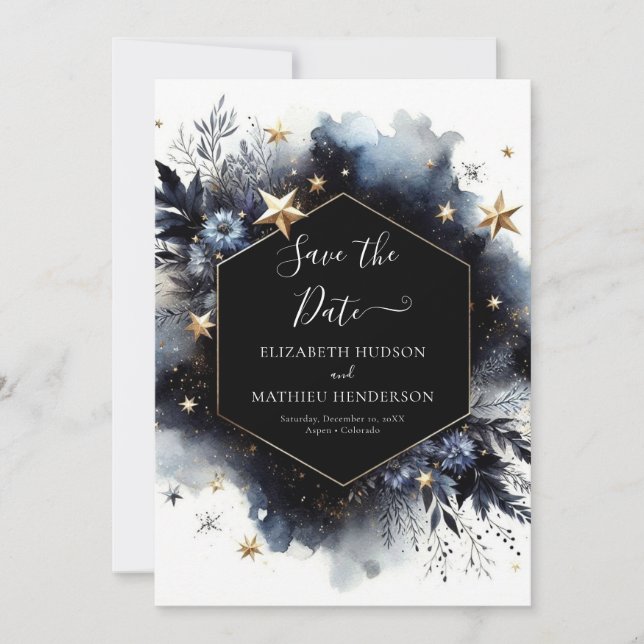 Minimal Watercolor Celestial Wedding Save The Date (Front)