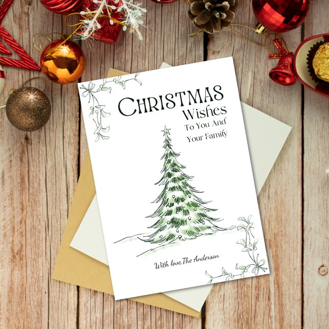 Minimal Watercolor Christmas Tree Christmas Wishes Holiday Card (Creator Uploaded)