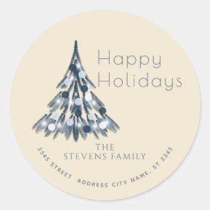 Minimal watercolor Christmas tree Happy Holidays  Classic Round Sticker