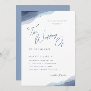 Minimal Watercolor Dusty Blue Calligraphy Wedding  Invitation