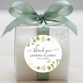 Minimal Watercolor Eucalyptus Botanical Thank You Classic Round Sticker