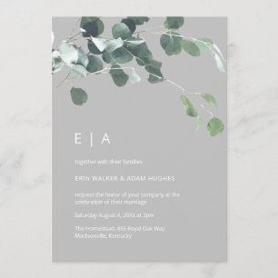 Minimal Watercolor Eucalyptus Greenery Monogram Invitation