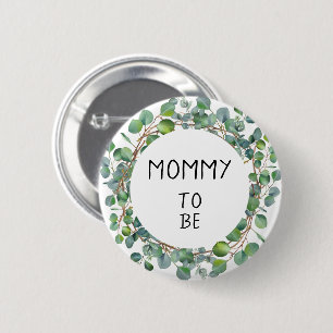 Minimal Watercolor Eucalyptus Mummy-to-be 6 Cm Round Badge