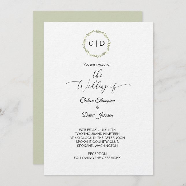 Minimal Watercolor Monogram Initial Invitation (Front/Back)