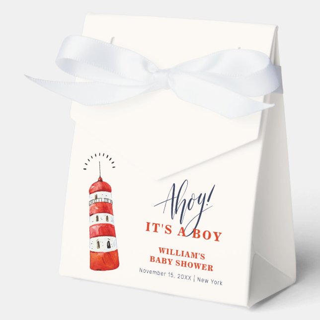 Minimal Watercolor Nautical Lighthouse Baby Shower Favour Box (Front)