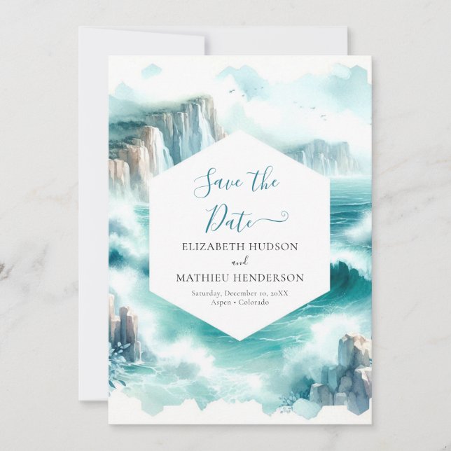 Minimal Watercolor Nautical Wedding Save The Date (Front)