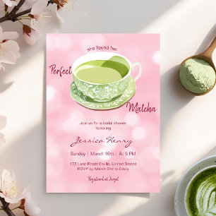 Minimal Watercolor Pink Matcha Bridal Shower Invitation