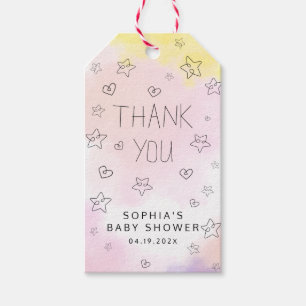 Minimal Watercolor Pink Thank You Baby Shower  Gift Tags