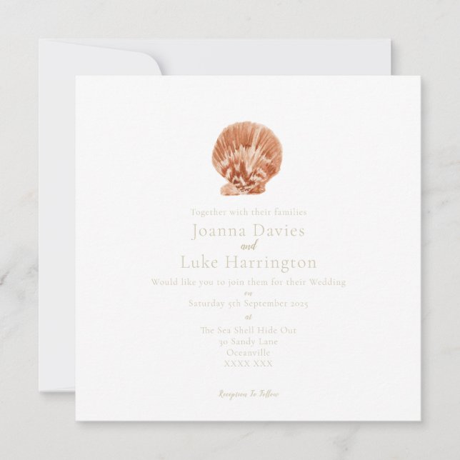 Minimal Watercolor ScaIlop Shell Invitation (Front)