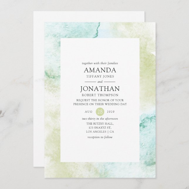 Minimal Watercolor Wedding Invitation (Front/Back)