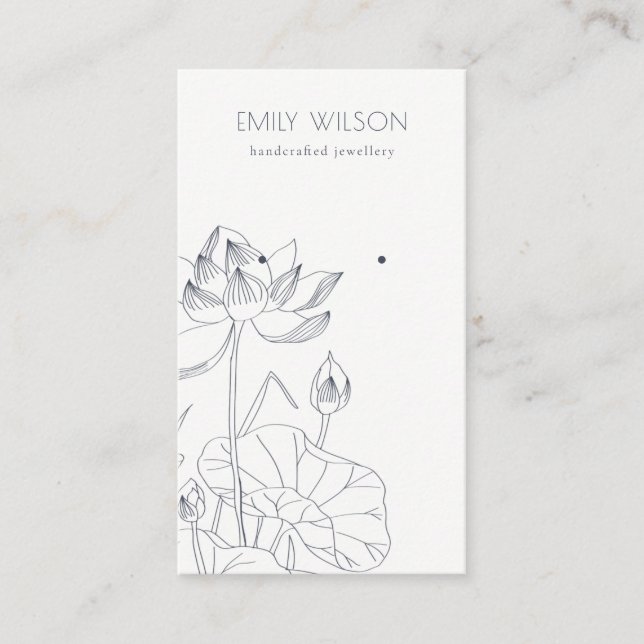 Minimal Waterlily Floral Sketch Earring Display Business Card (Front)